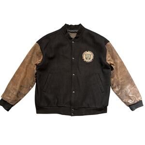 Vintage Varsity Letterman Jacket Men Large Leather Wool Modern Woodmen America